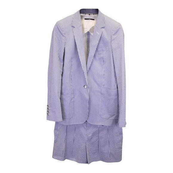 Gucci Seersucker Pinstripe Blazer and Shorts in Light Blue Cotton - Picture 1 of 8